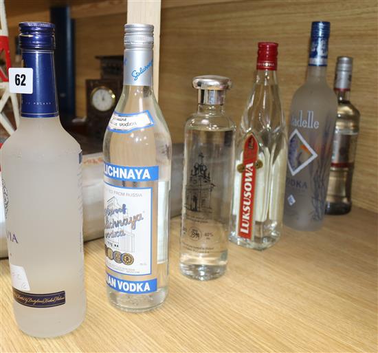 Six bottles of assorted Vodka including Cracovia, Citadelle and Stolichnaya.